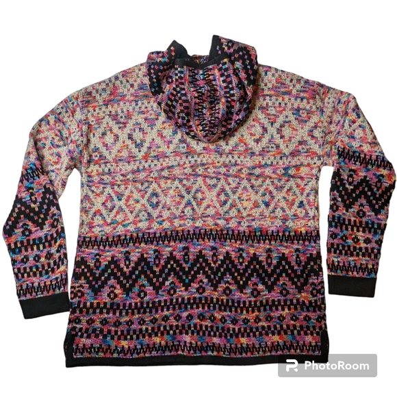Bua//bua Pullover Sweater Womens Sz XL Multi Color Hoodie Boho Hippie Grunge - Picture 2 of 14